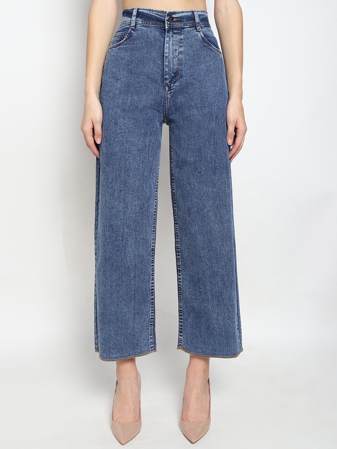 

TYFFYN Women Jean Wide Leg High-Rise Stretchable Jeans, Navy blue