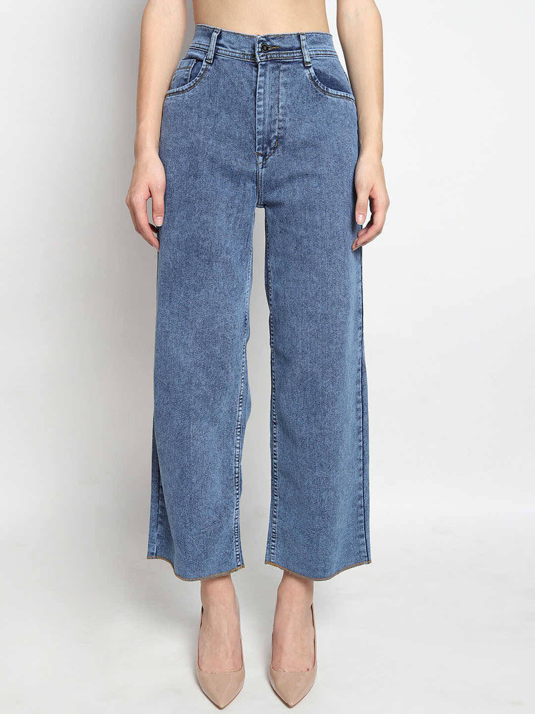 

TYFFYN Women Jean Wide Leg High-Rise Stretchable Jeans, Blue