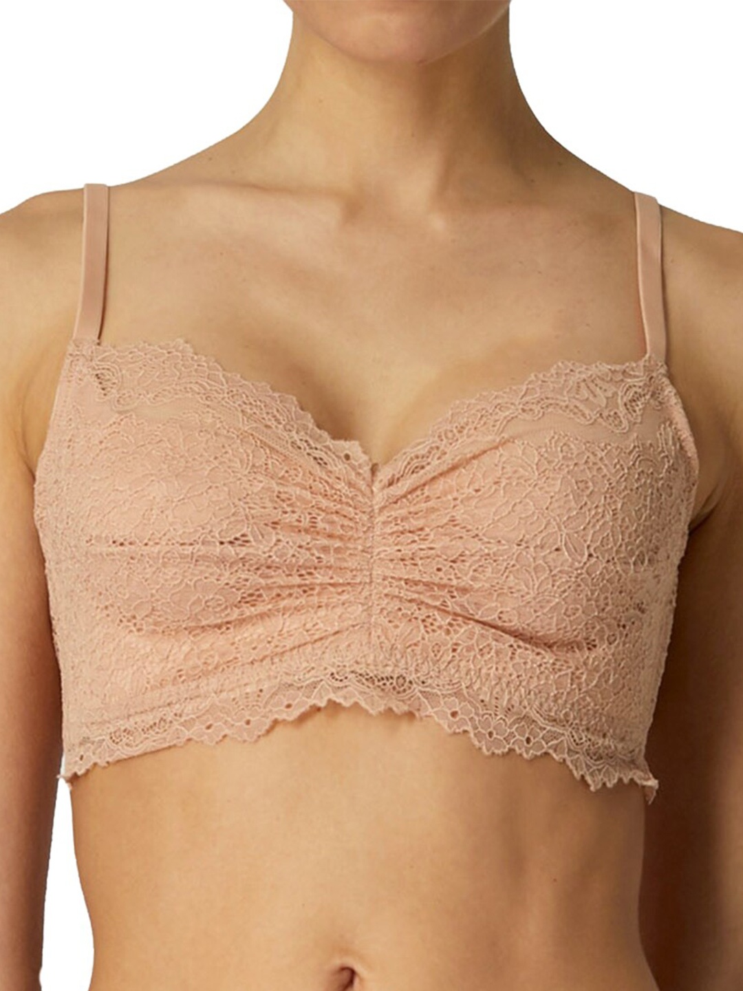 

YAMAMAY Lightly Padded Underwired 360 Degree Support Bralette Lace Bra, Beige