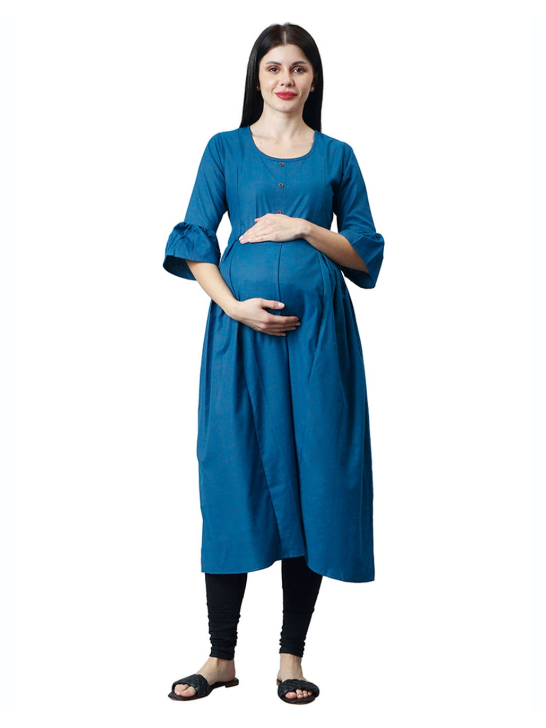 

CEE-18 Maternity Bell Sleeves Anarkali Kurta, Navy blue