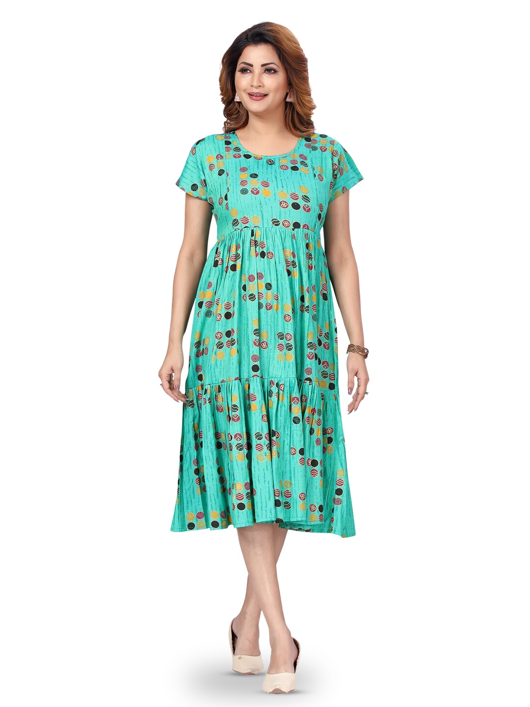 

CEE-18 Women Printed Pure Cotton Maternity Ethnic Dresses, Green