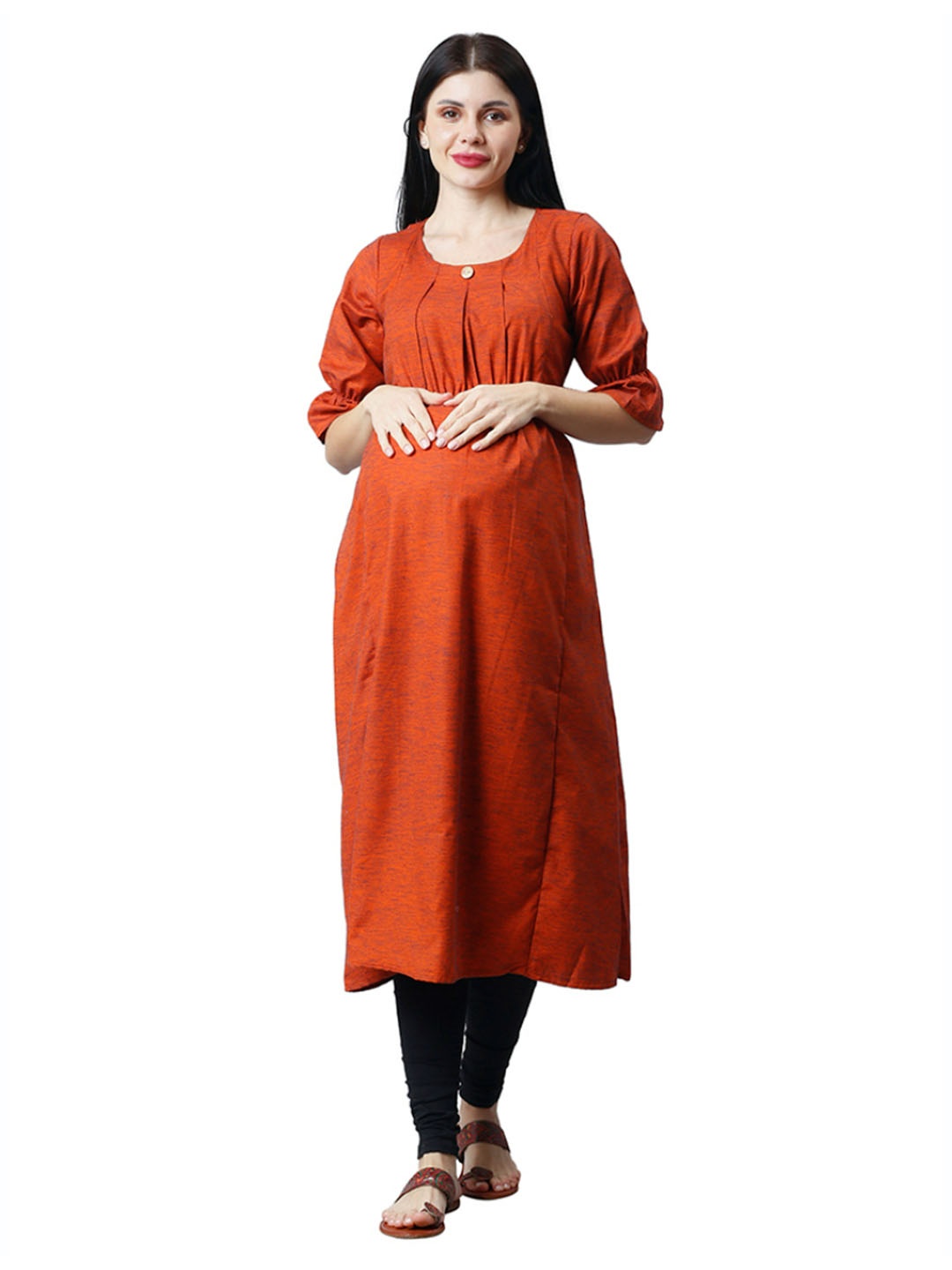 

CEE-18 Maternity Pure Cotton Feeding kurta With Zippers, Rust