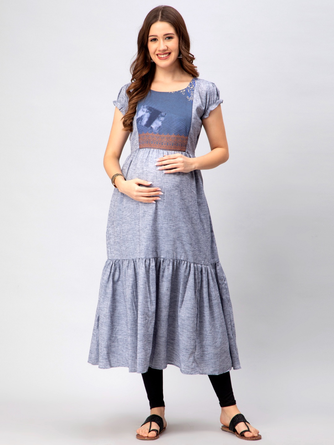 

CEE-18 Ethnic Motifs Yoke Design Maternity Anarkali Kurta, Grey
