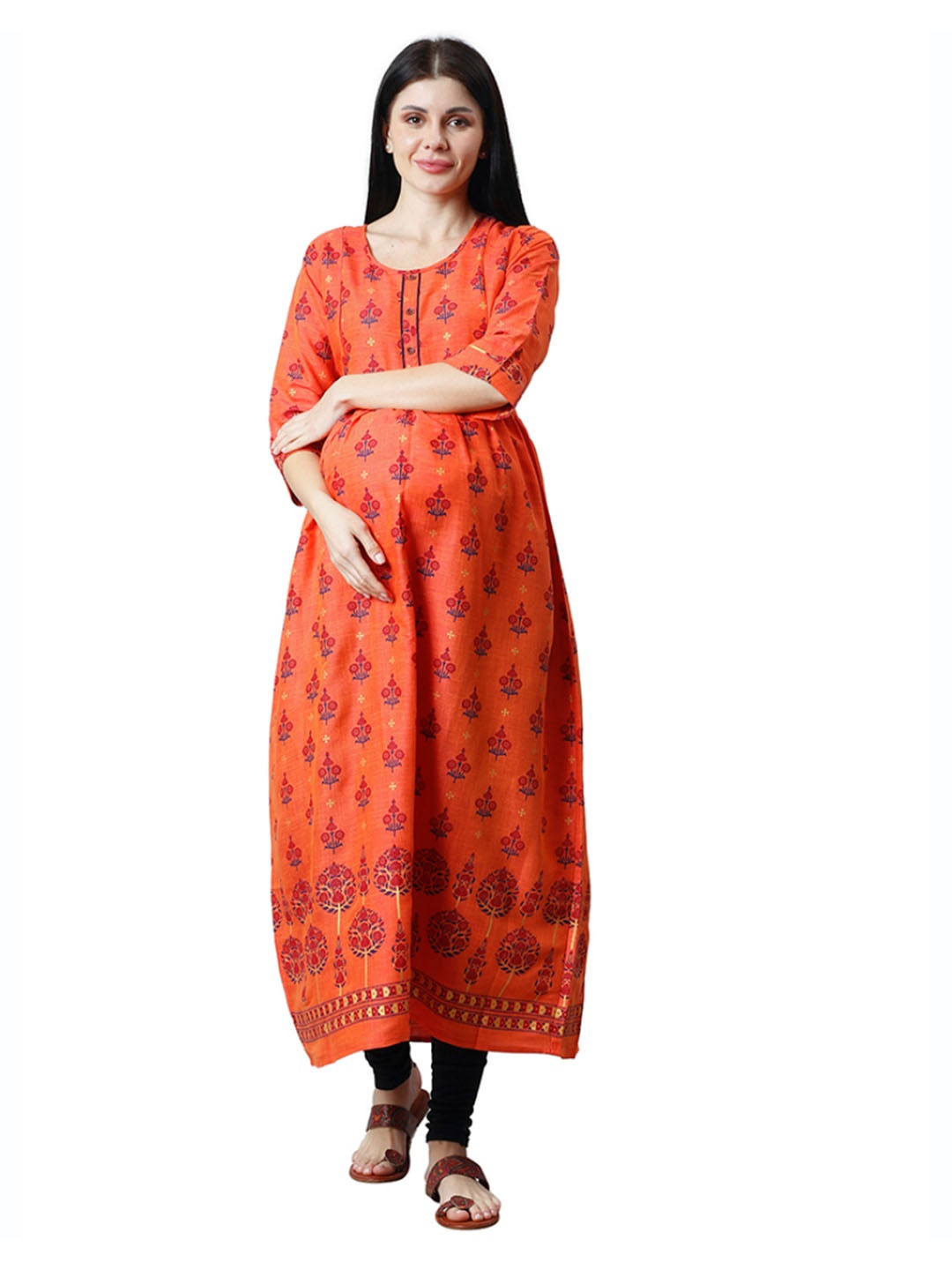 

CEE-18 Maternity Floral Printed Maxi Ethnic Dress, Peach