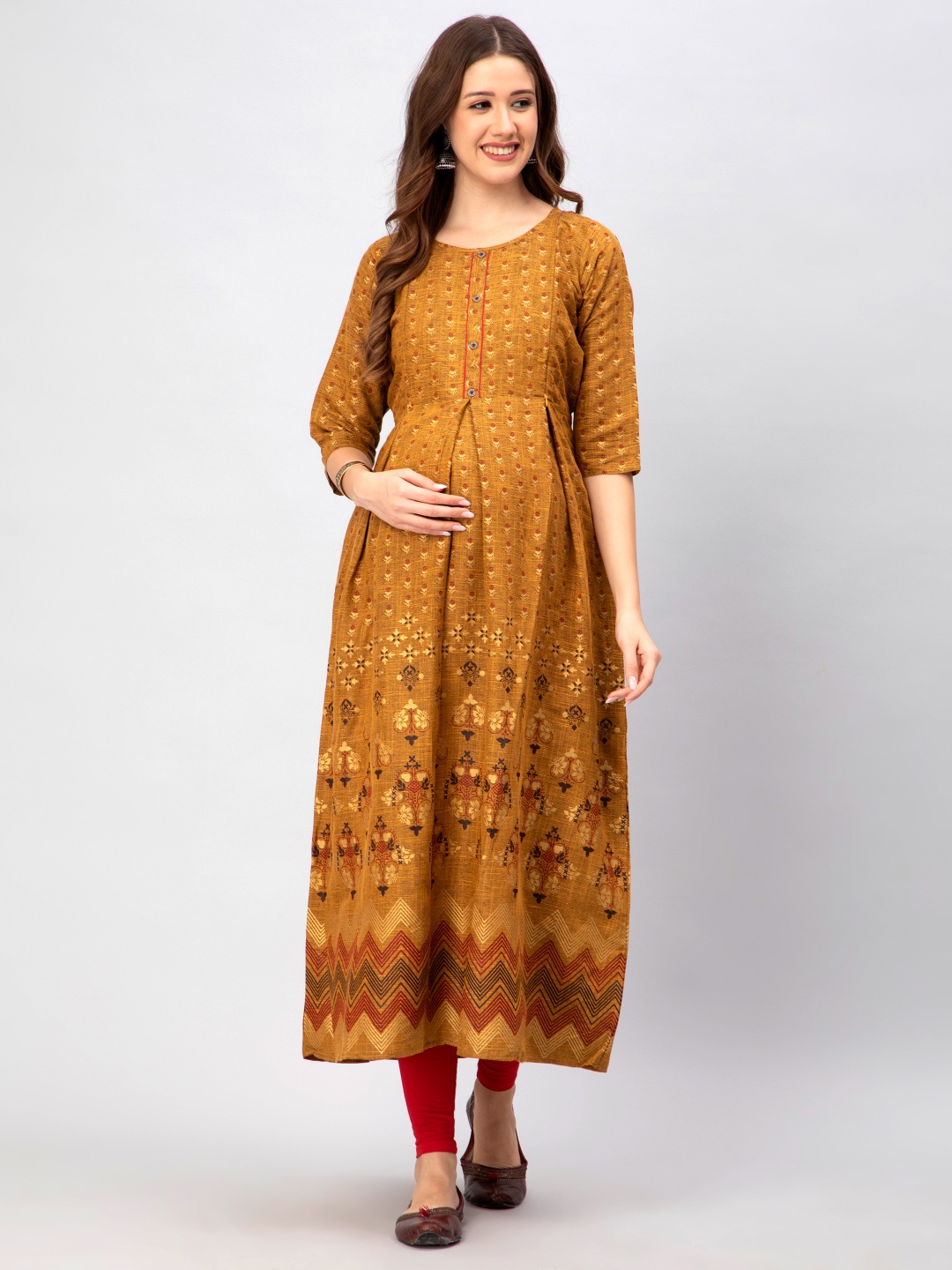 

CEE-18 Women Floral Printed Maternity Kurta, Brown