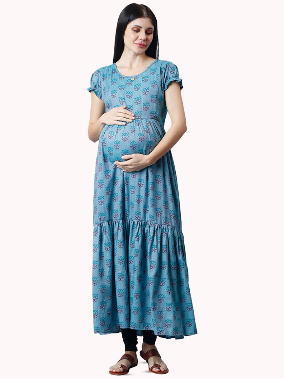 

CEE-18 Ethnic Motifs Printed Tiering Maternity Kurta, Green