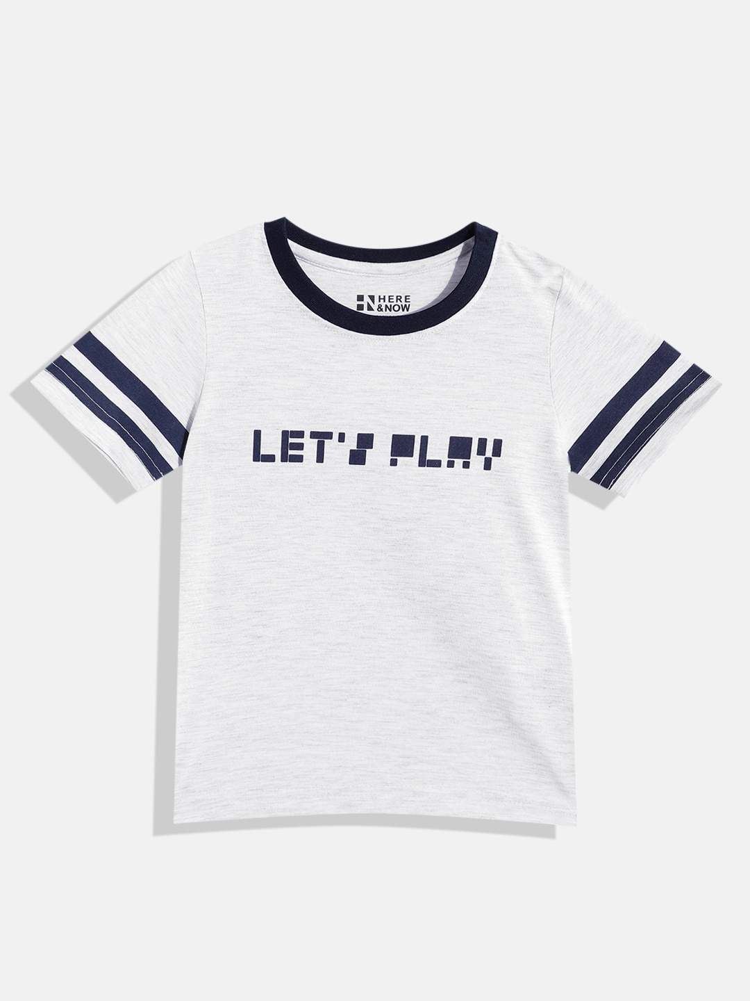 

HERE&NOW Boys Typography Printed Striped T-shirt, Off white