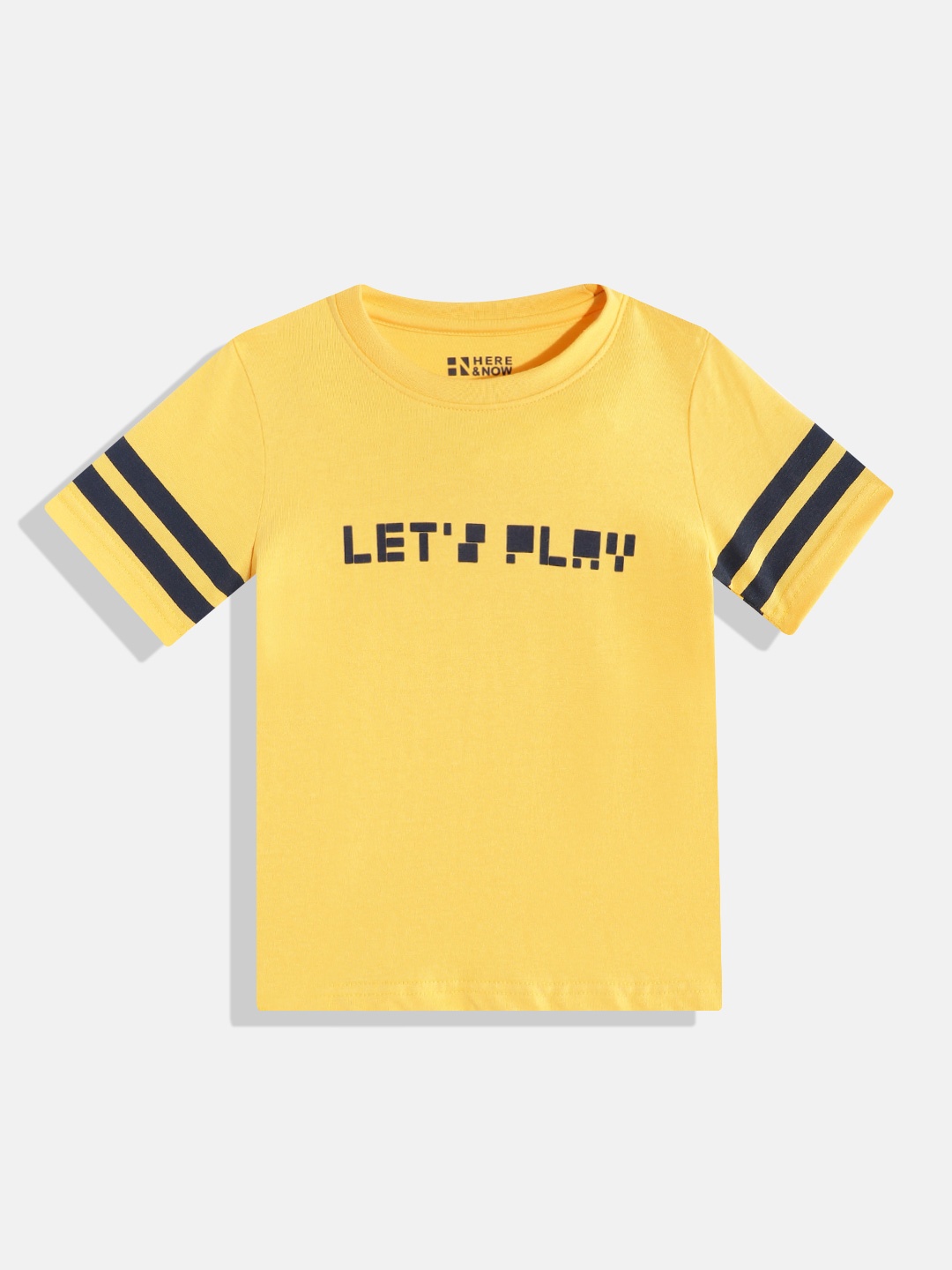 

HERE&NOW Boys Typography Printed Striped T-shirt, Yellow