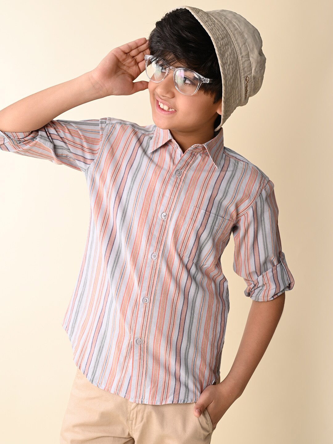 

LilPicks Boys Vertical Striped Cotton Casual Shirt, Peach