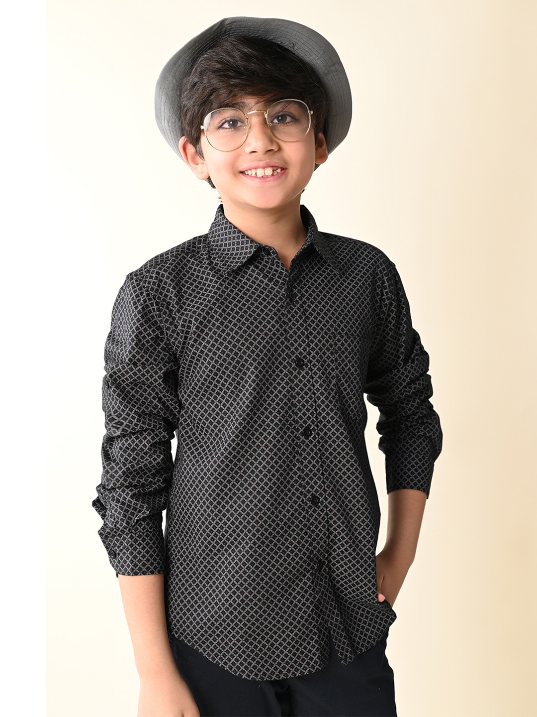

LilPicks Boys Geometric Printed Cotton Casual Shirt, Black