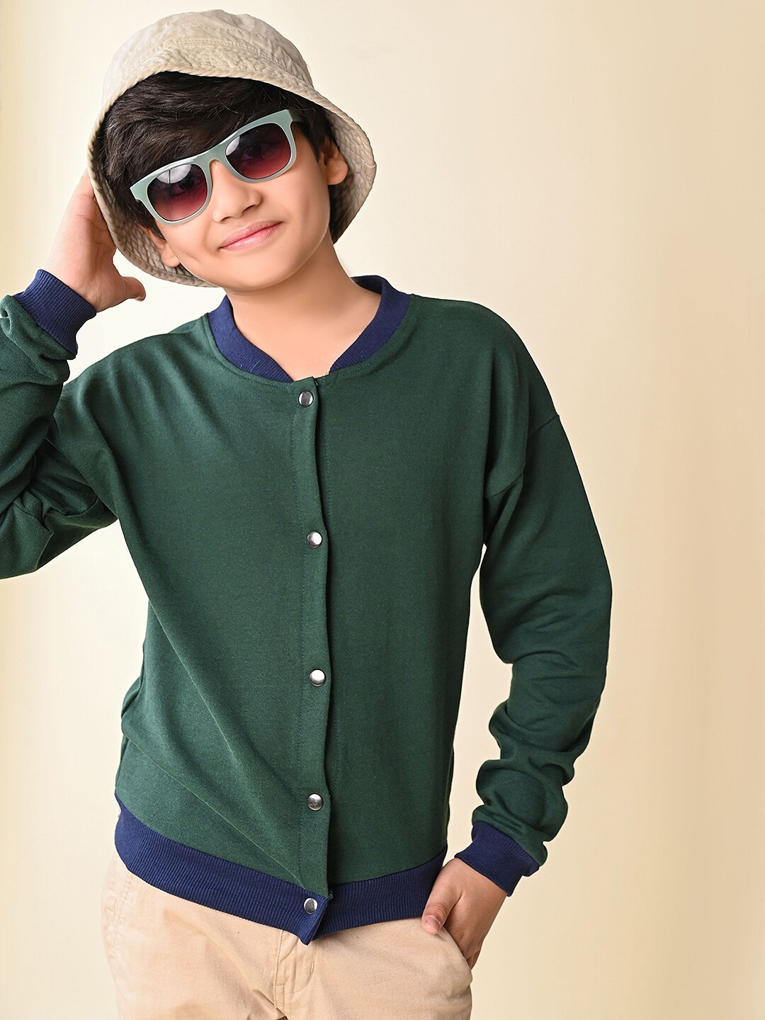 

LilPicks Boys Band Collar Cotton Casual Shirt, Green