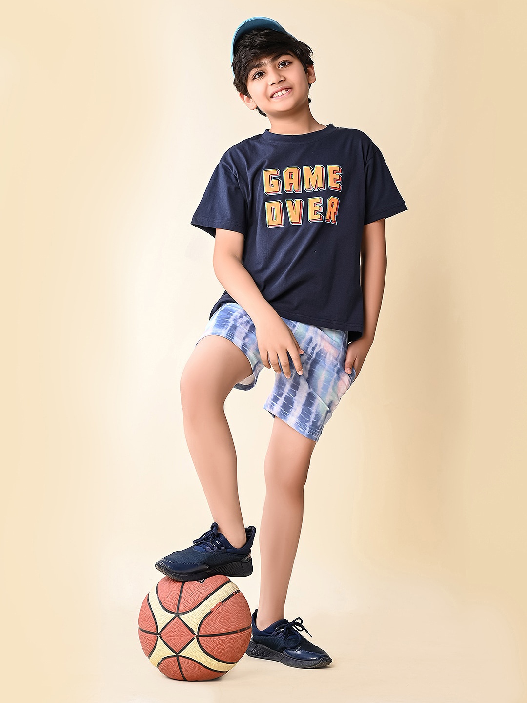 

LilPicks Boys Typography Printed Round Neck Short Sleeves Co-ords, Navy blue