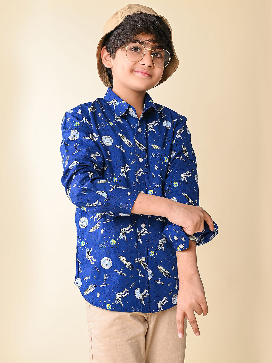 

LilPicks Boys Graphic Printed Cotton Casual Shirt, Blue