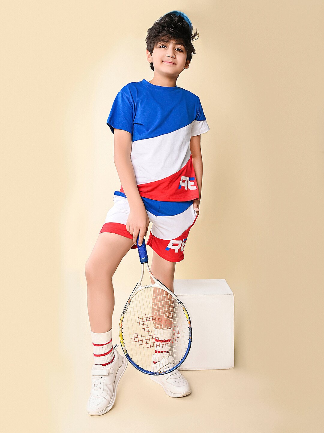 

LilPicks Boys Colourblocked Round Neck Short Sleeves Co-ords, Blue