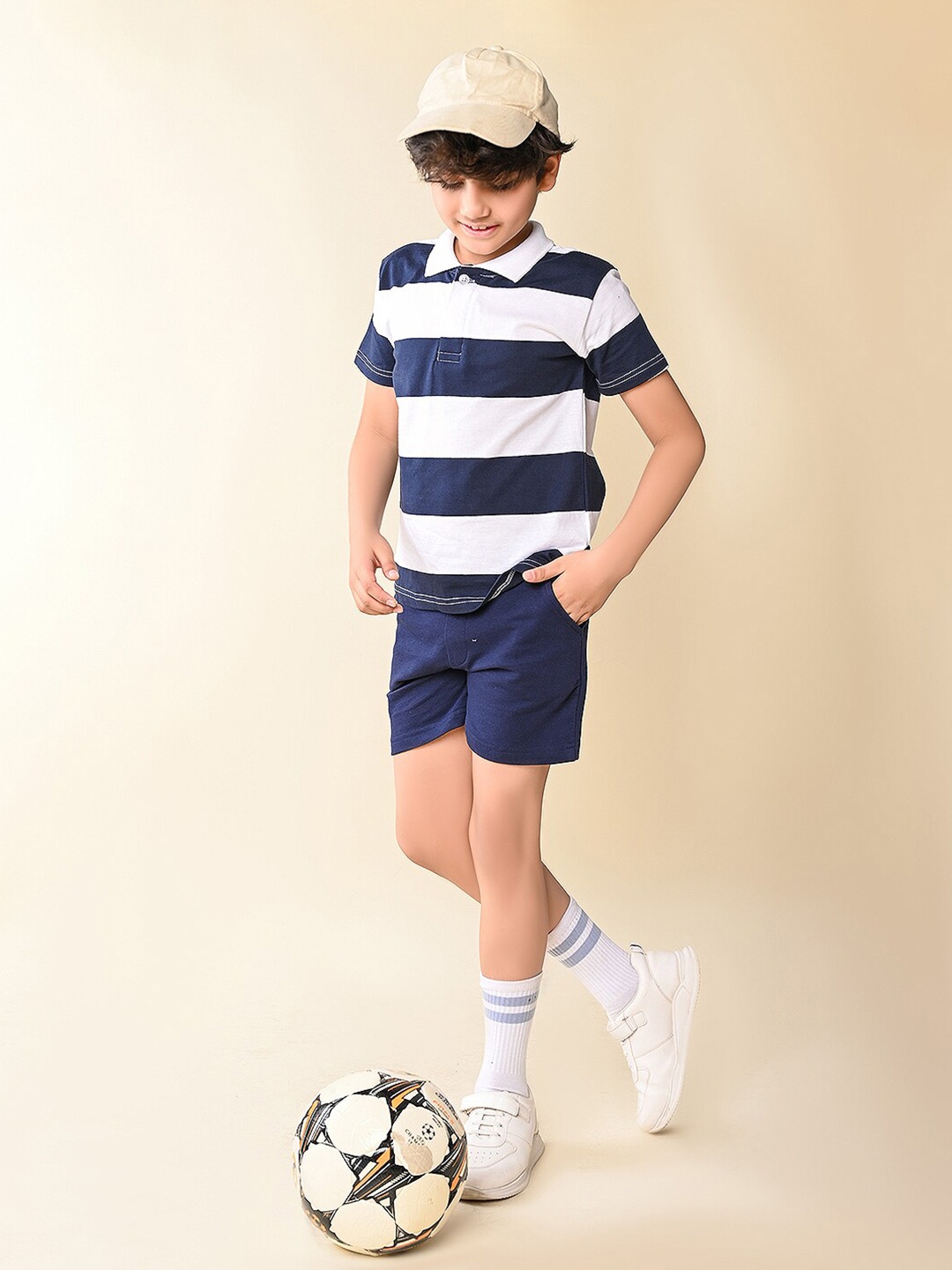 

LilPicks Boys Striped T-shirt with Shorts, Navy blue