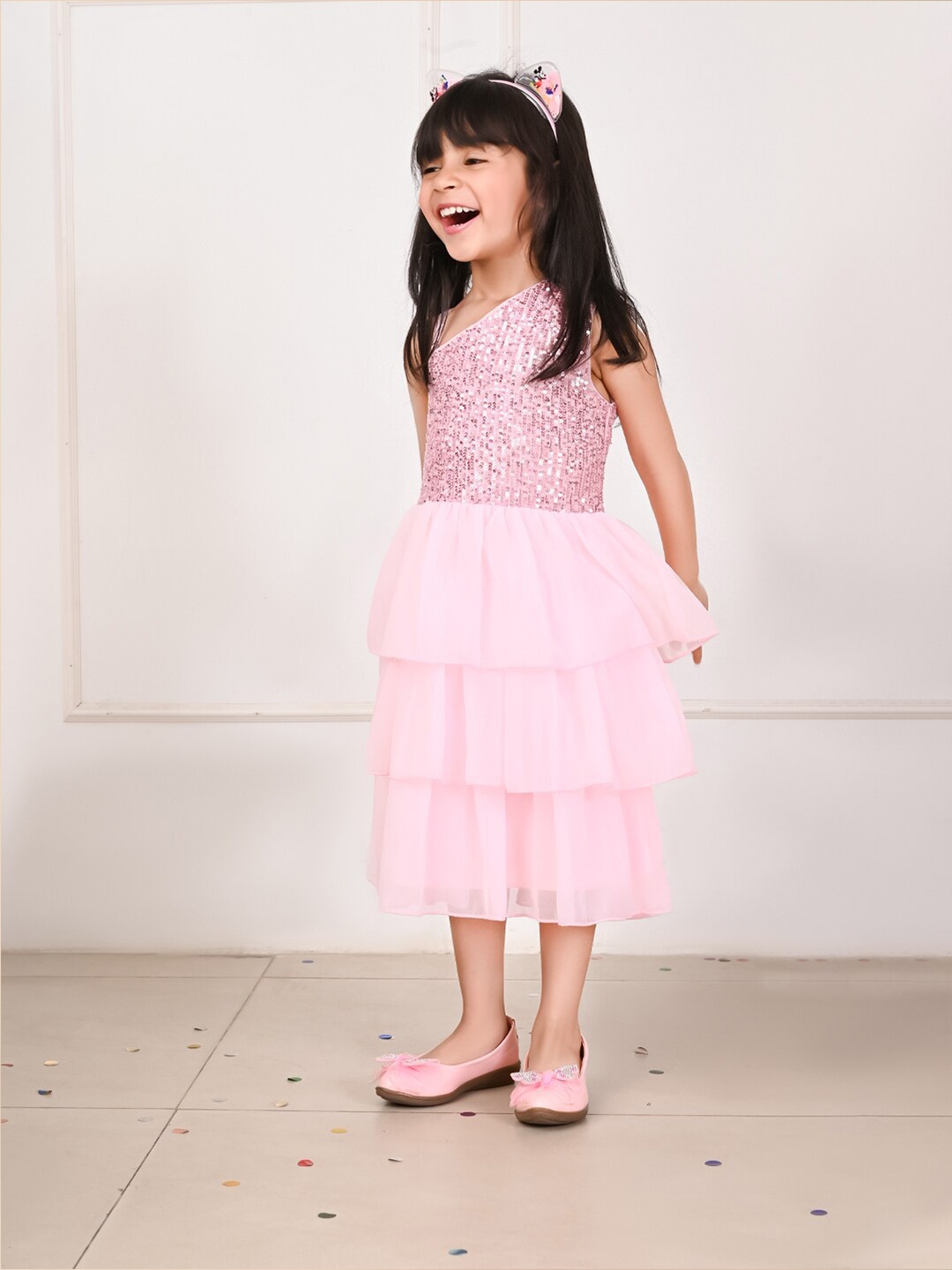 

LilPicks Girls Embellished Fit & Flare Midi Dress, Pink