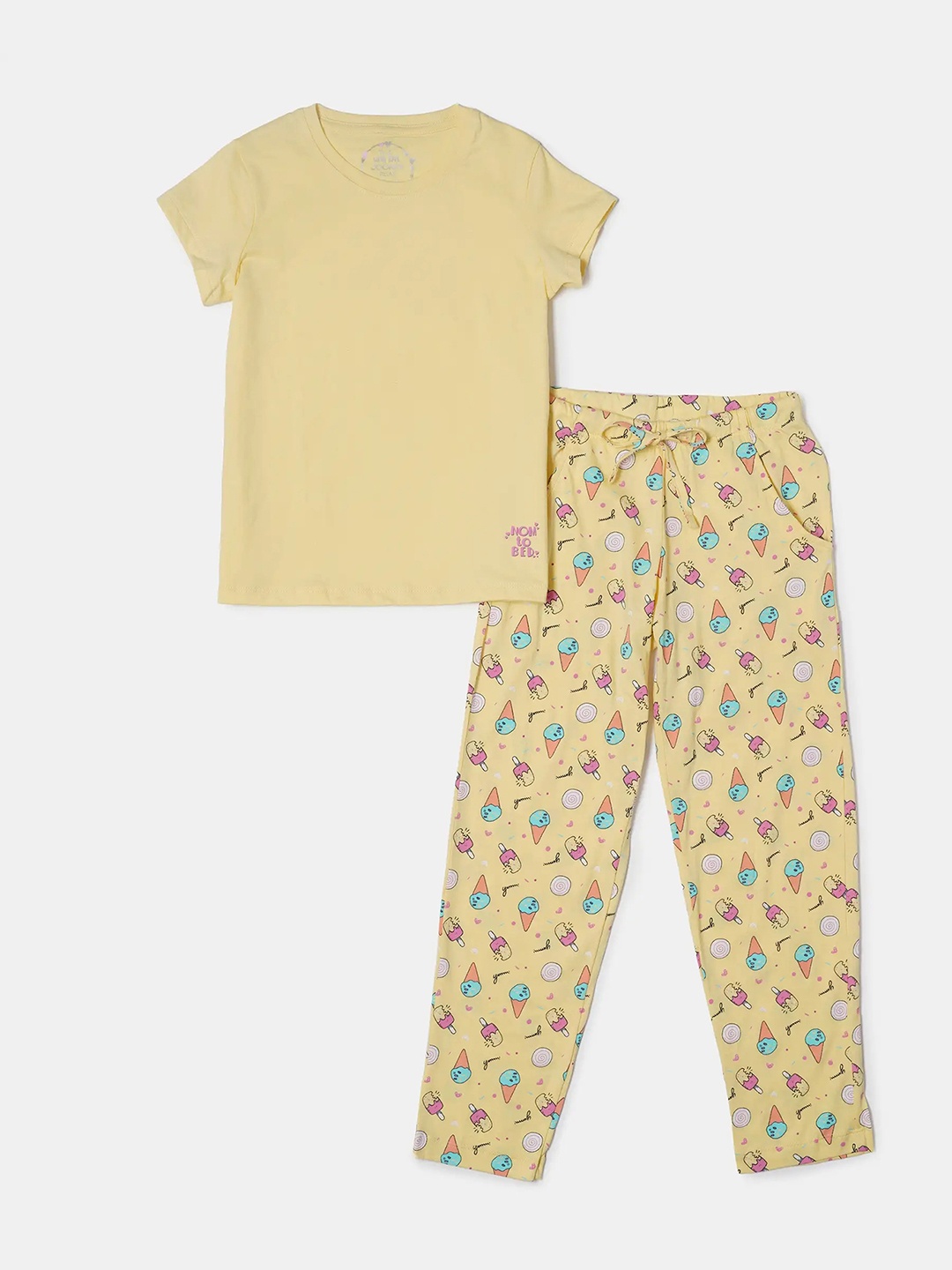 

Jockey Girls Super Combed Cotton Short Sleeve T-shirt and Printed Pyjama Set-RG12, Yellow
