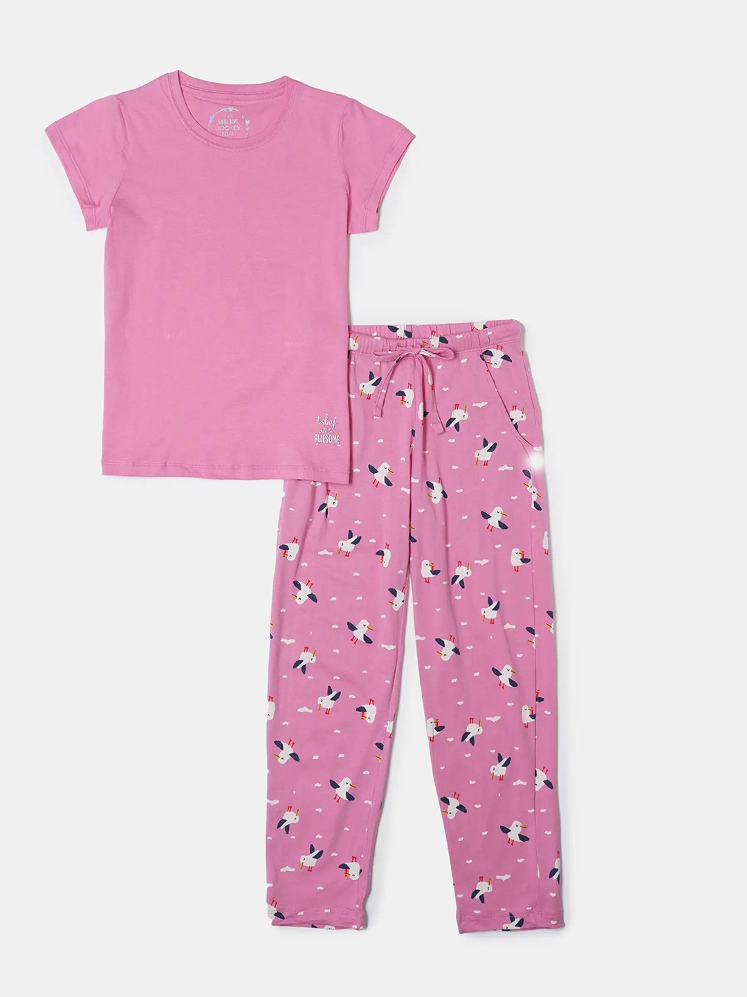 

Jockey Girls Super Combed Cotton Relaxed Fit Pyjama Set, Pink