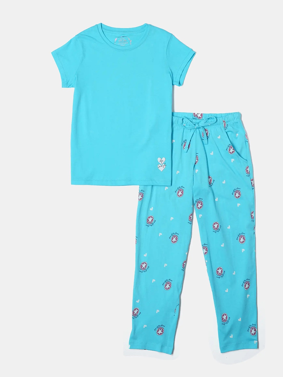 

Jockey Girls Super Combed Cotton Short Sleeve T-shirt and Printed Pyjama Set-RG12, Blue