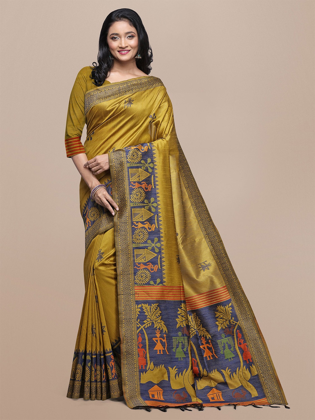 

VISHNU WEAVES Ethnic Woven Design Handloom Bhagalpuri Saree, Yellow