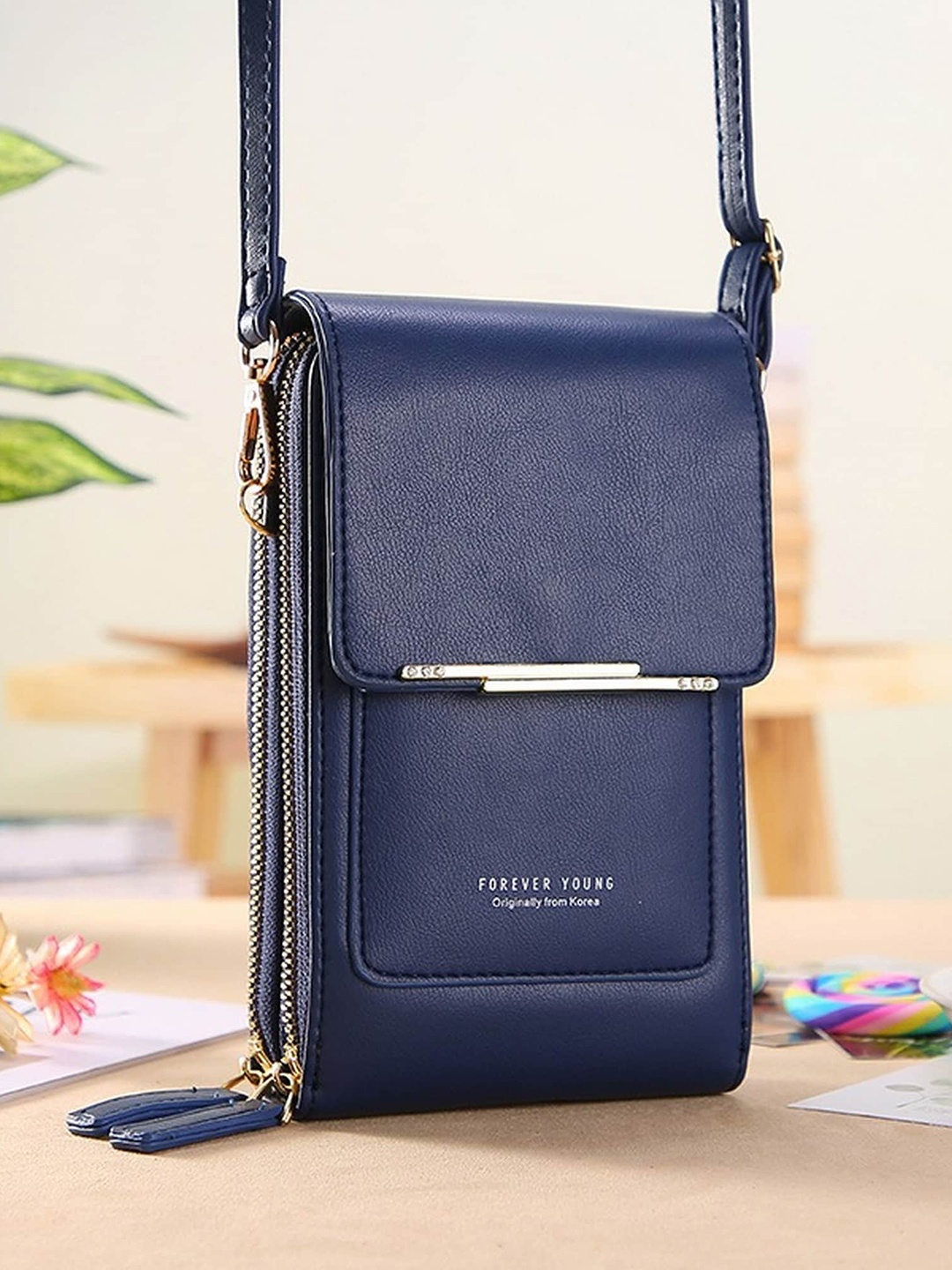 

Diva Dale Blue Printed PU Structured Handheld Bag with Tasselled, Navy blue