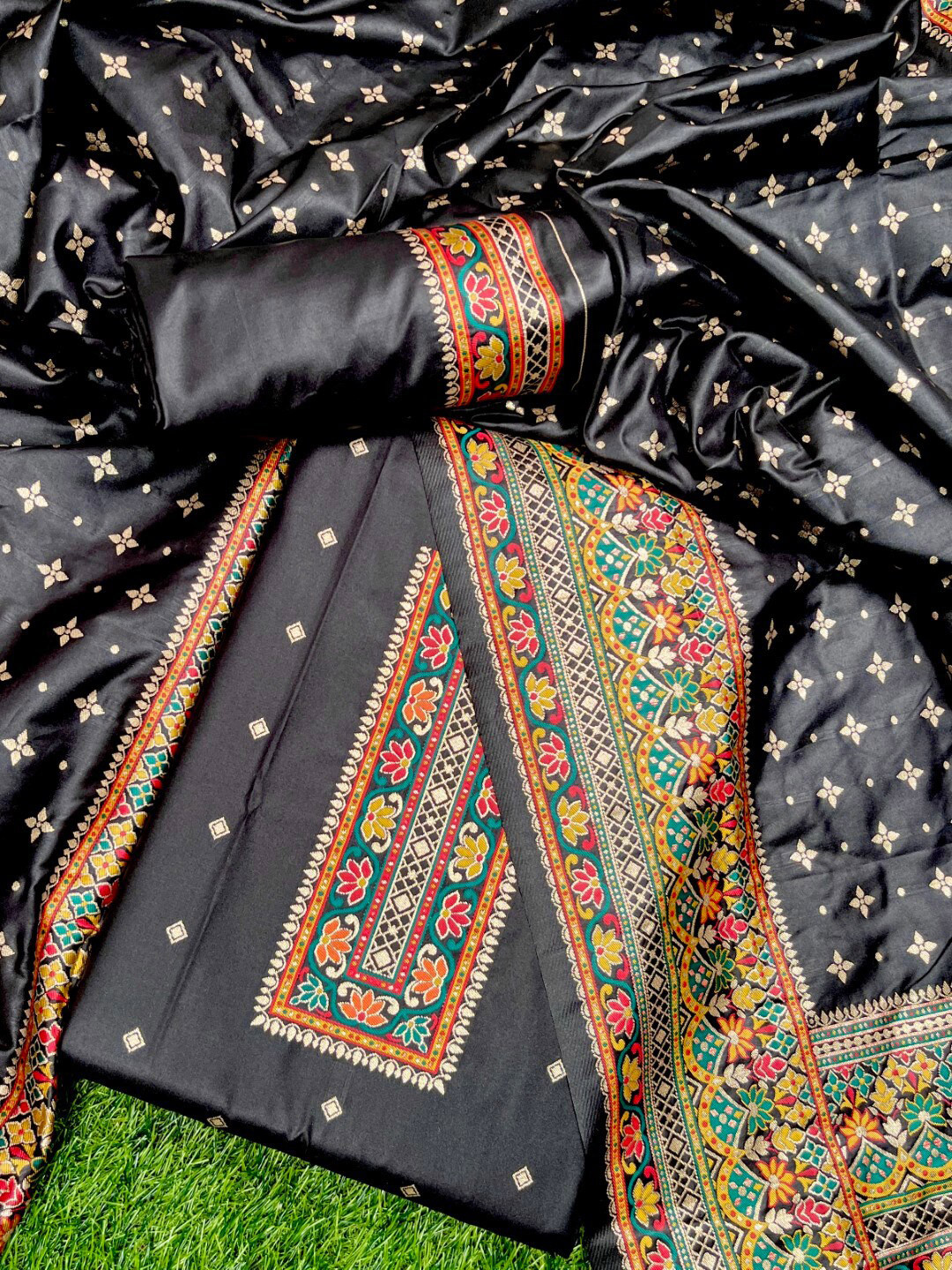 

VISHNU WEAVES Woven Design Unstitched Dress Material, Black