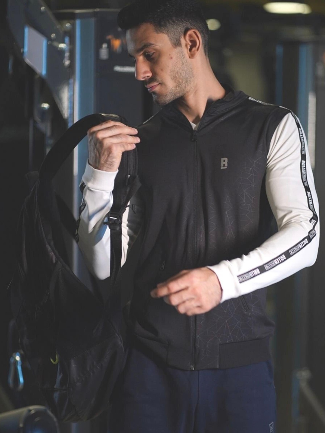 

Baller Athletik Colourblocked Windcheater Training or Gym Signature Zip Up Sporty Jacket, Black