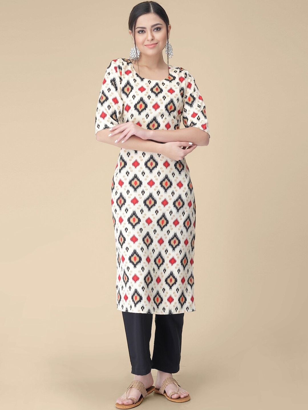 

7Threads Ethnic Motif Printed Straight Kurta, White