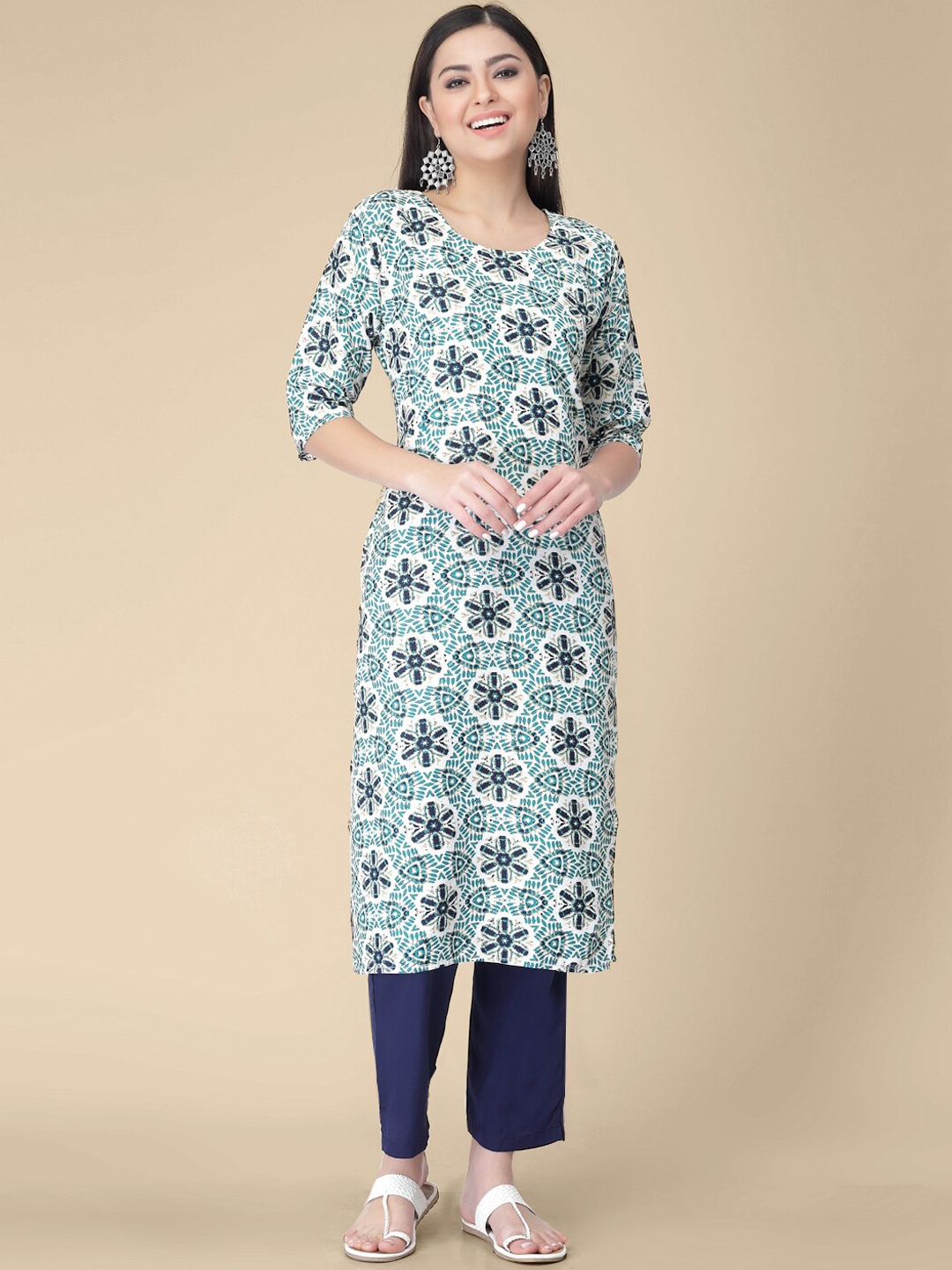 7Threads Ethnic motif Printed Straight Kurta, White