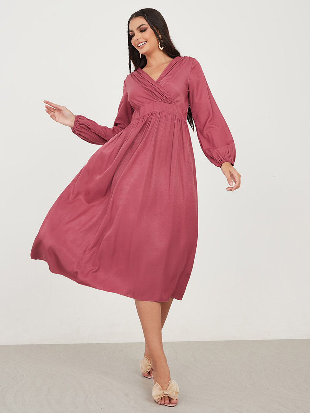 

Styli Mauve V-Neck Wrap Midi Dress