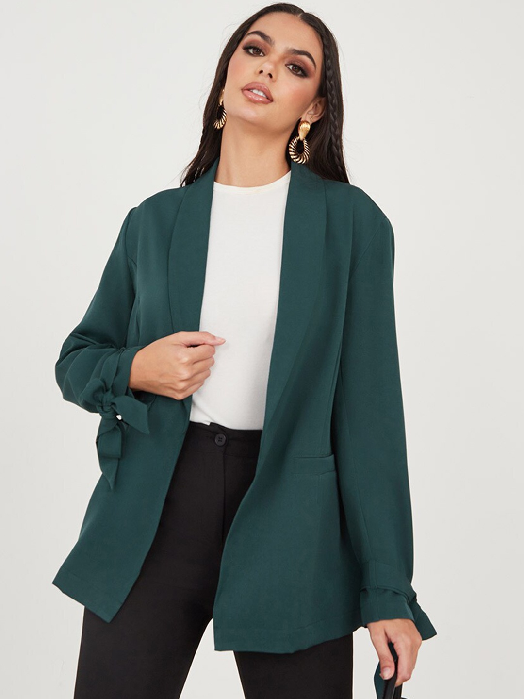 

Styli Front-Open Regular-Fit Formal Blazer, Green