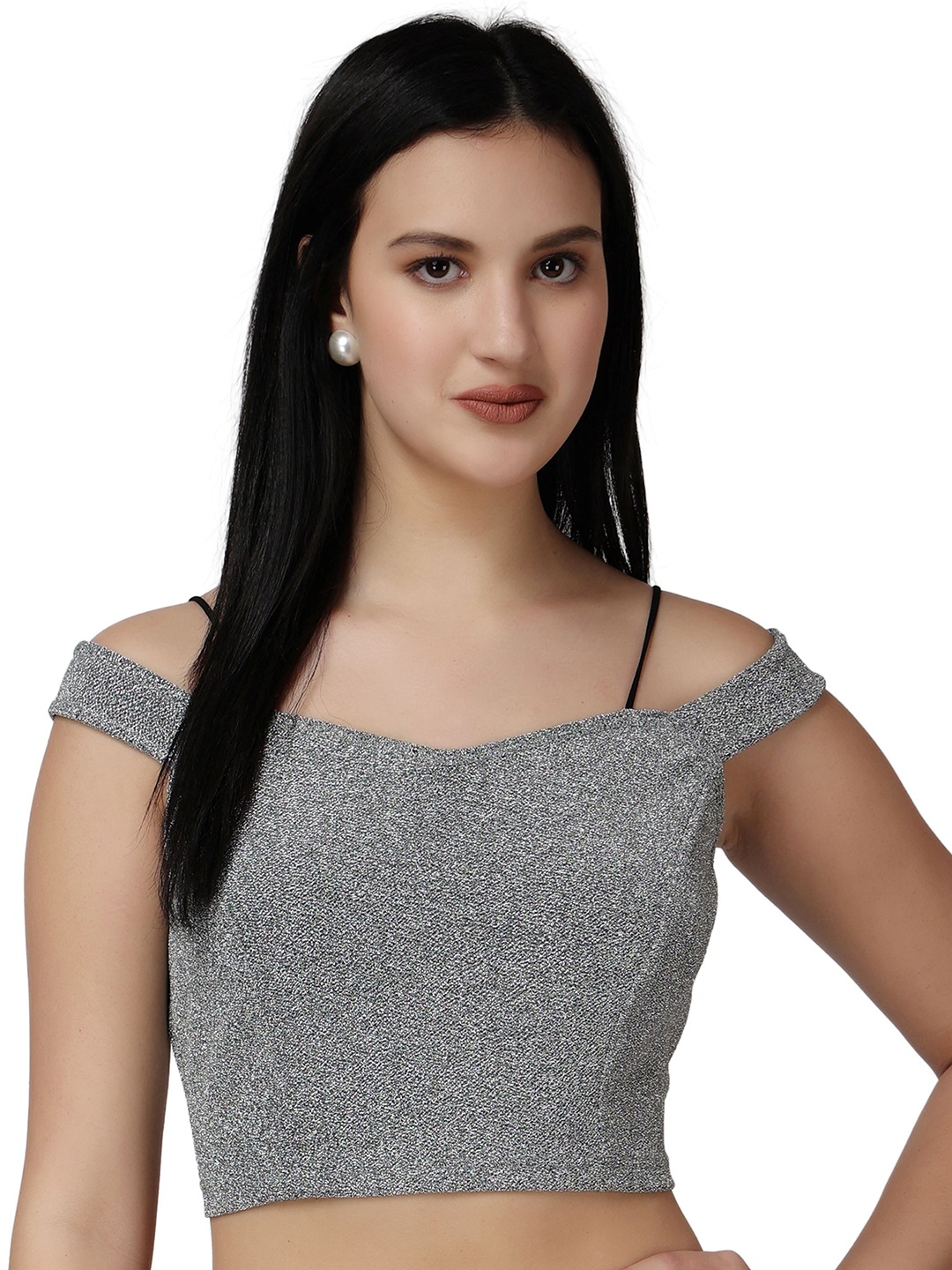 

Popwings Off-Shoulder Bardot Crop Top, Grey