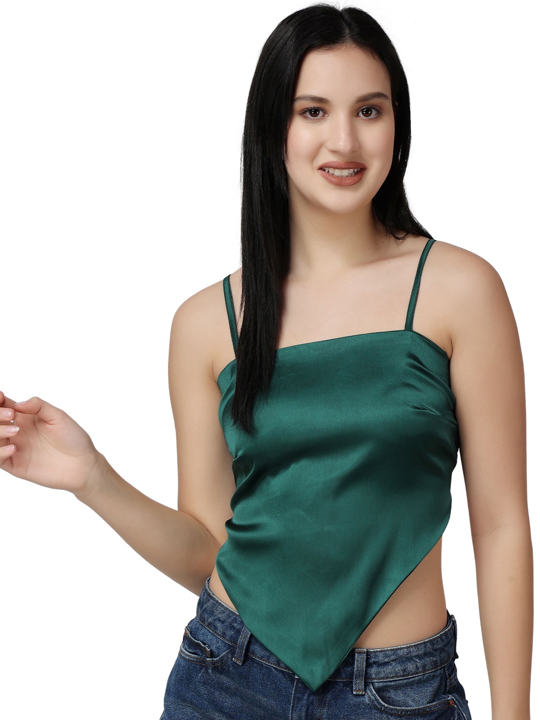 

Popwings Sleeveless Satin Crop Top, Green