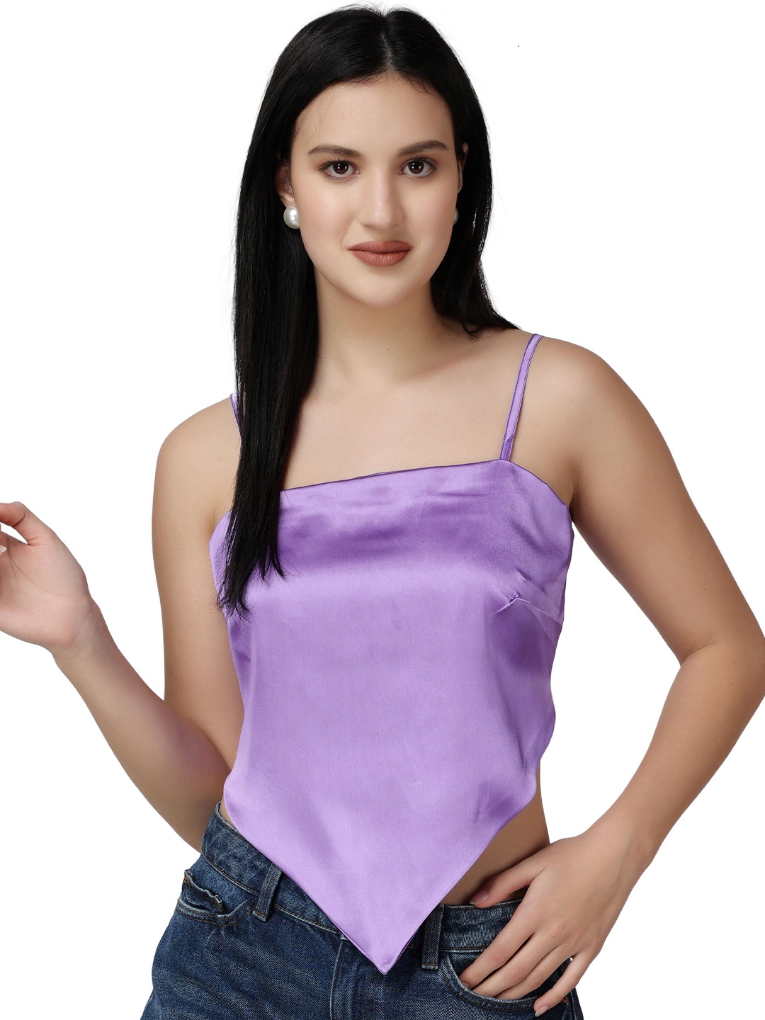 

Popwings Sleeveless Satin Crop Top, Purple