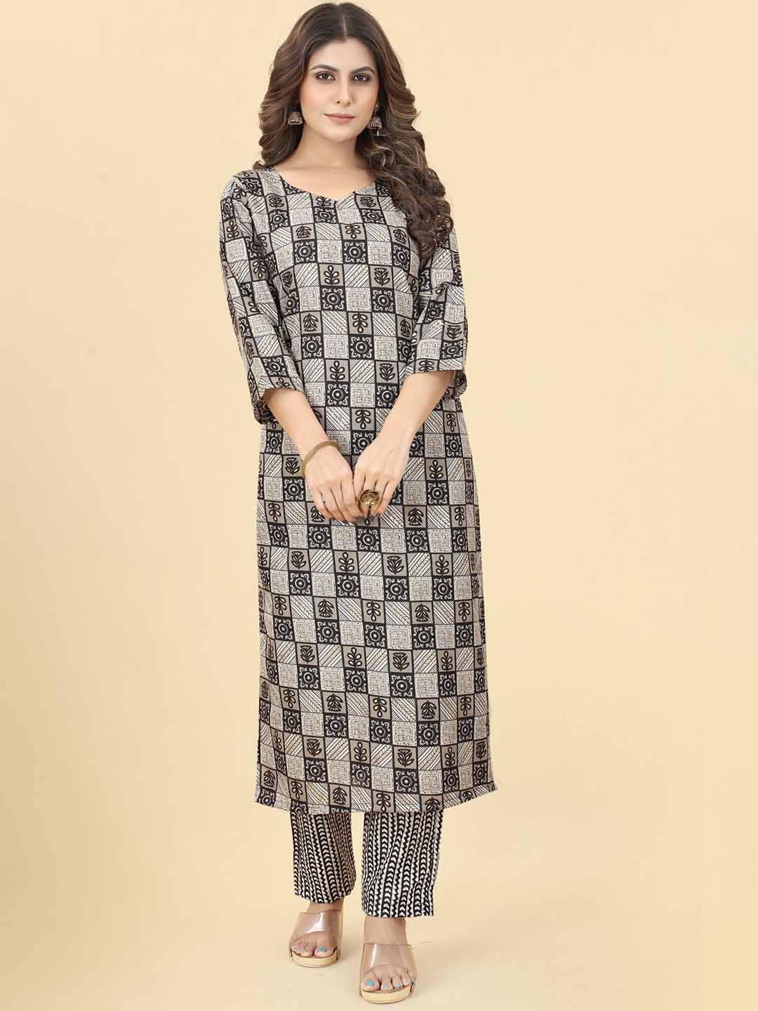

KALINI Ethnic Motifs Printed Regular Kurta With Trousers, Grey