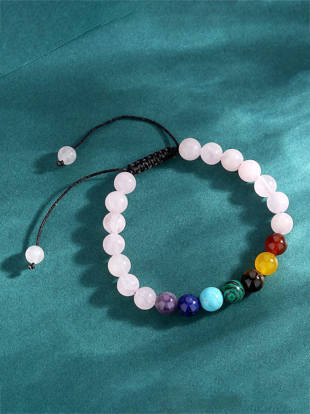 

HOT AND BOLD 7 Chakra Natural Gemstones Beads Wraparound Bracelet, Pink
