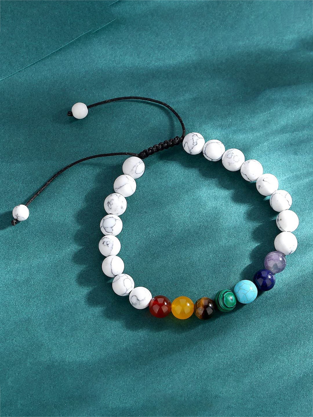 

HOT AND BOLD 7 Chakra Natural Gemstones Beads Wraparound Bracelet, White