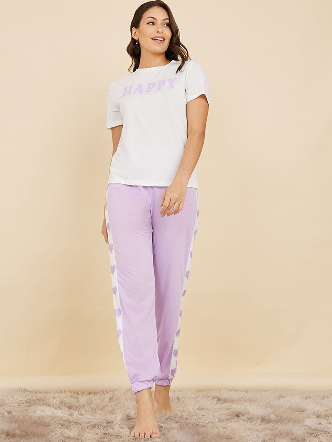 

Styli White & Purple Typography Printed Night suit