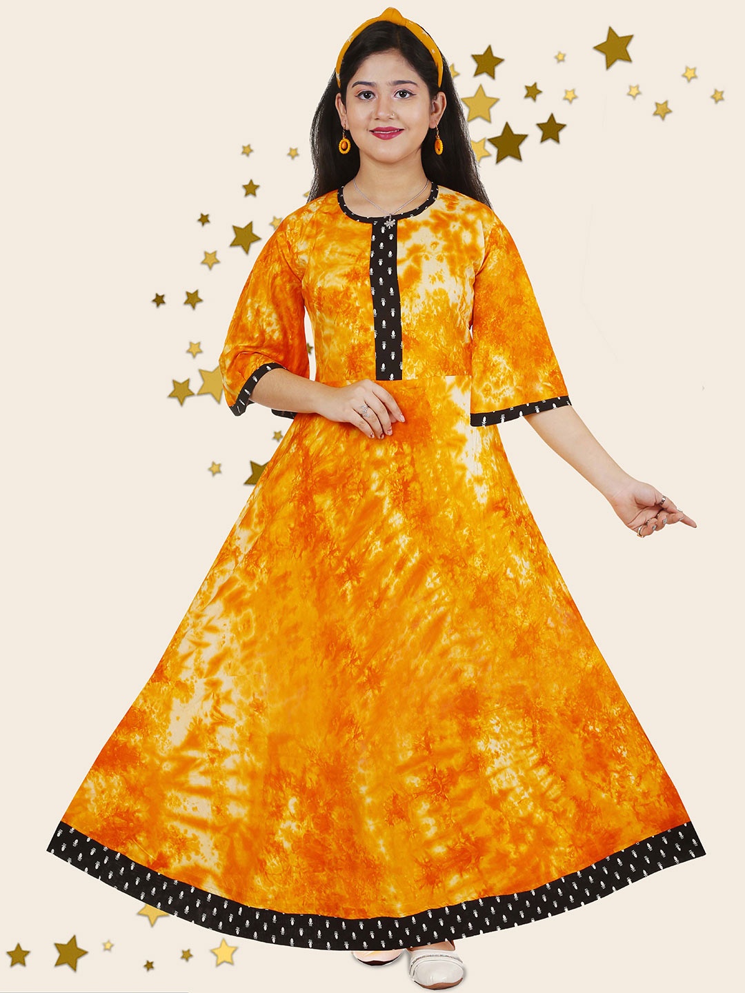 

KAARIGARI Tie-Dye Printed Cotton Maxi Dress, Yellow