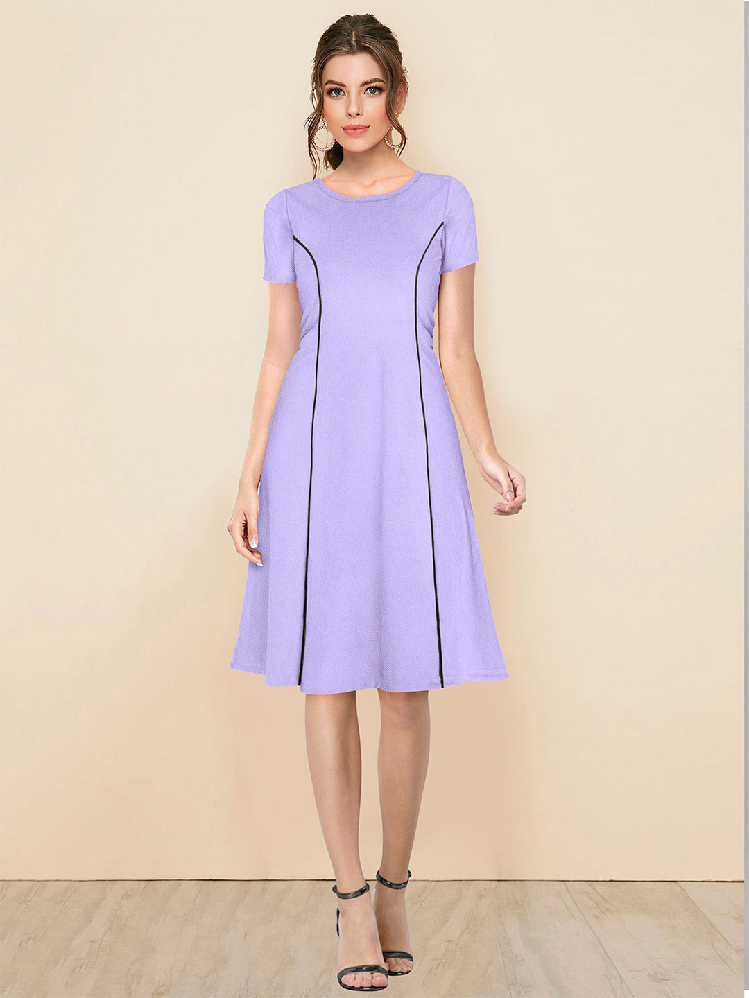 

FAVRIZ Round Sleeves Knee Length A-Line Dress, Lavender