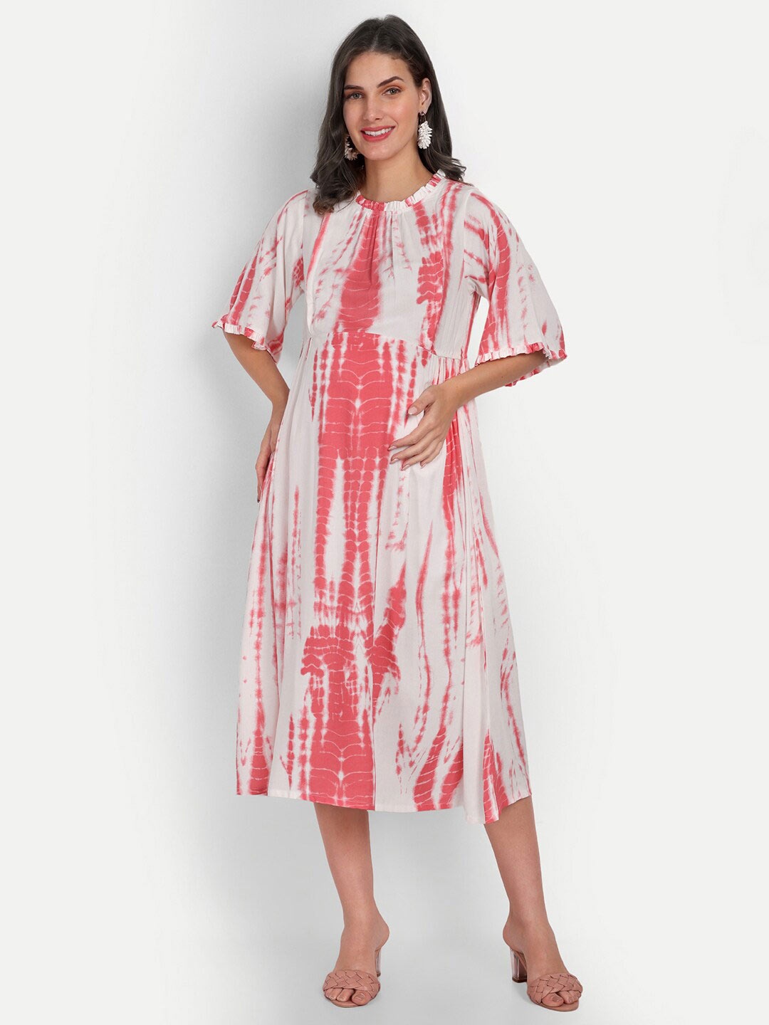 

Aaruvi Ruchi Verma Tie And Dye Fit & Flare Maternity Midi Dress, White