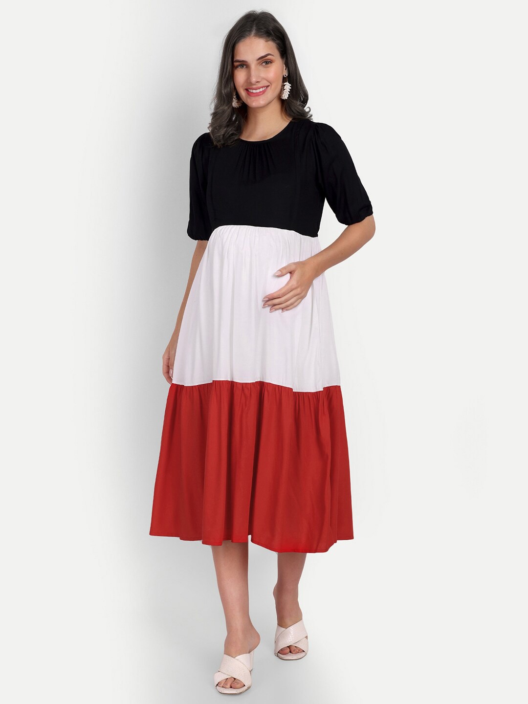 

Aaruvi Ruchi Verma Colourblocked Fit & Flare Midi Dress, Navy blue