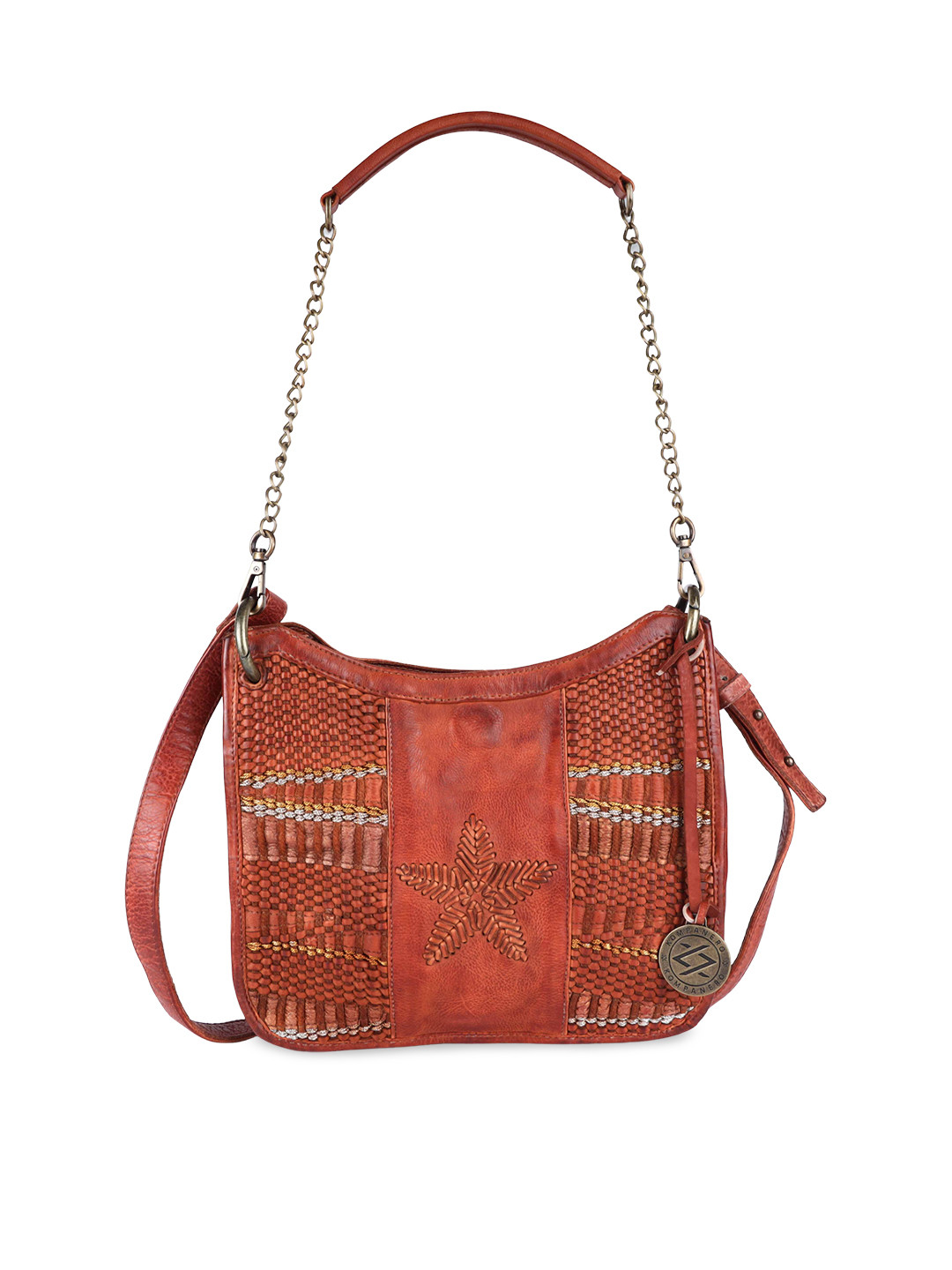 

KOMPANERO Leather Structured Sling Bag, Tan