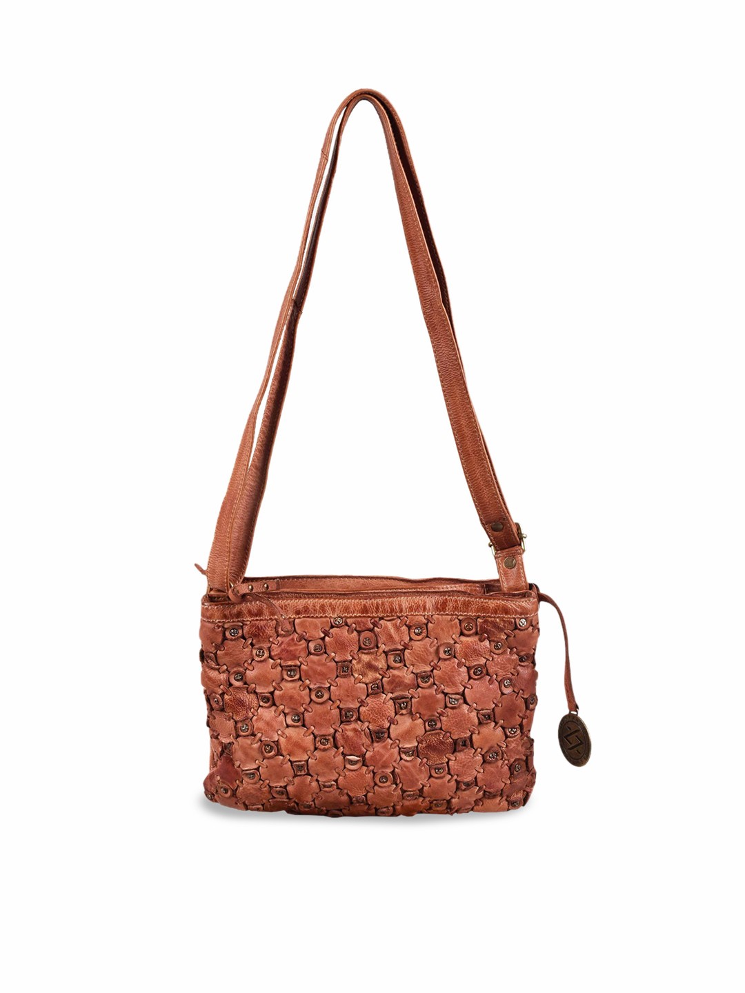 

KOMPANERO Leather Structured Sling Bag, Tan