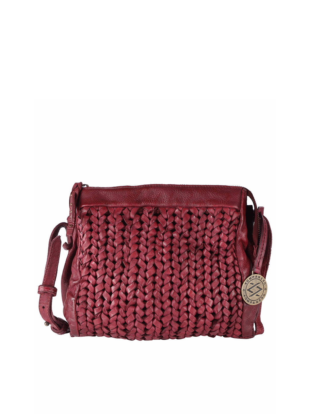 

KOMPANERO Self Design Leather Structured Sling Bag, Red