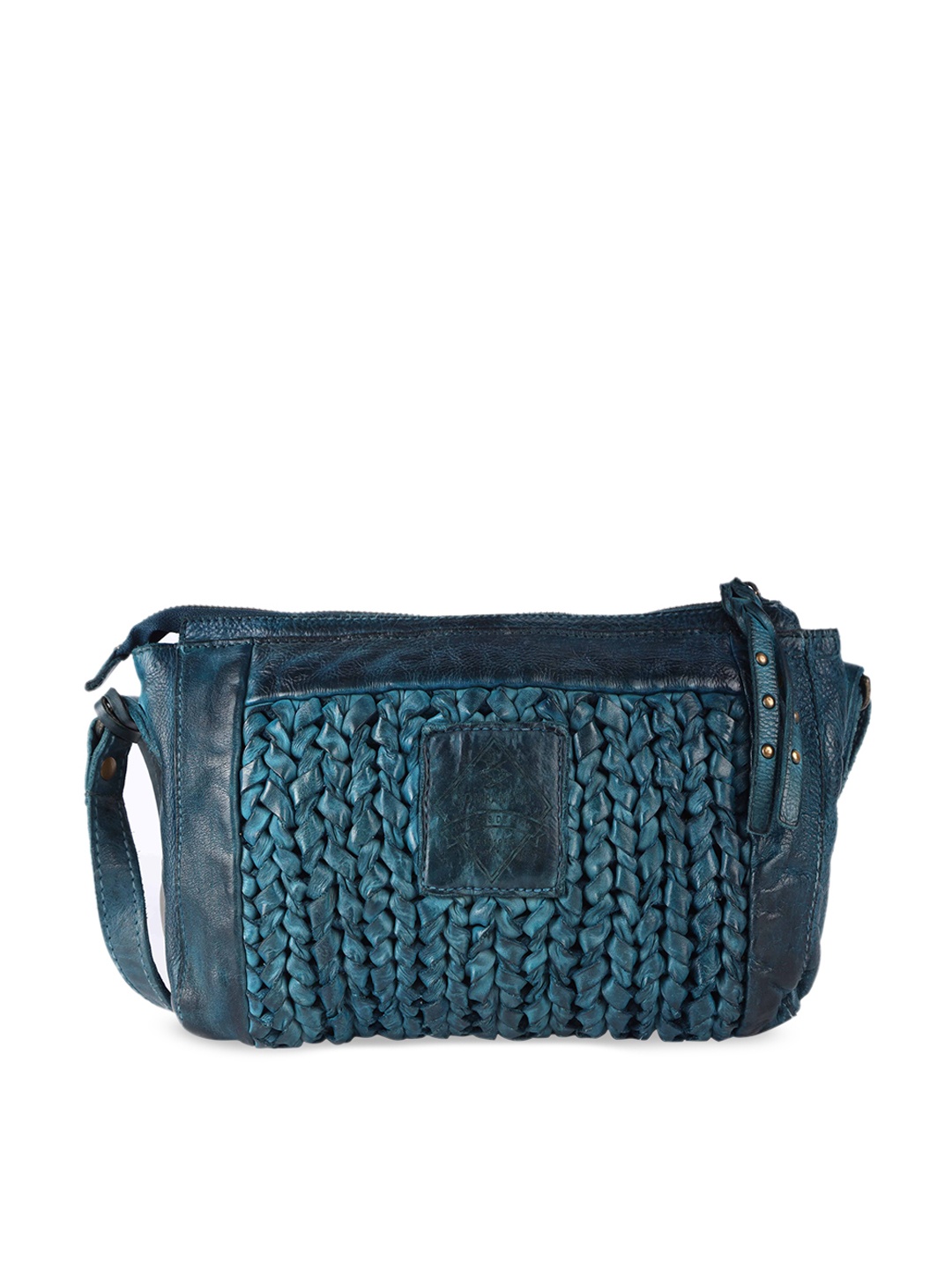 

KOMPANERO Self Design Leather Structured Sling Bag, Blue