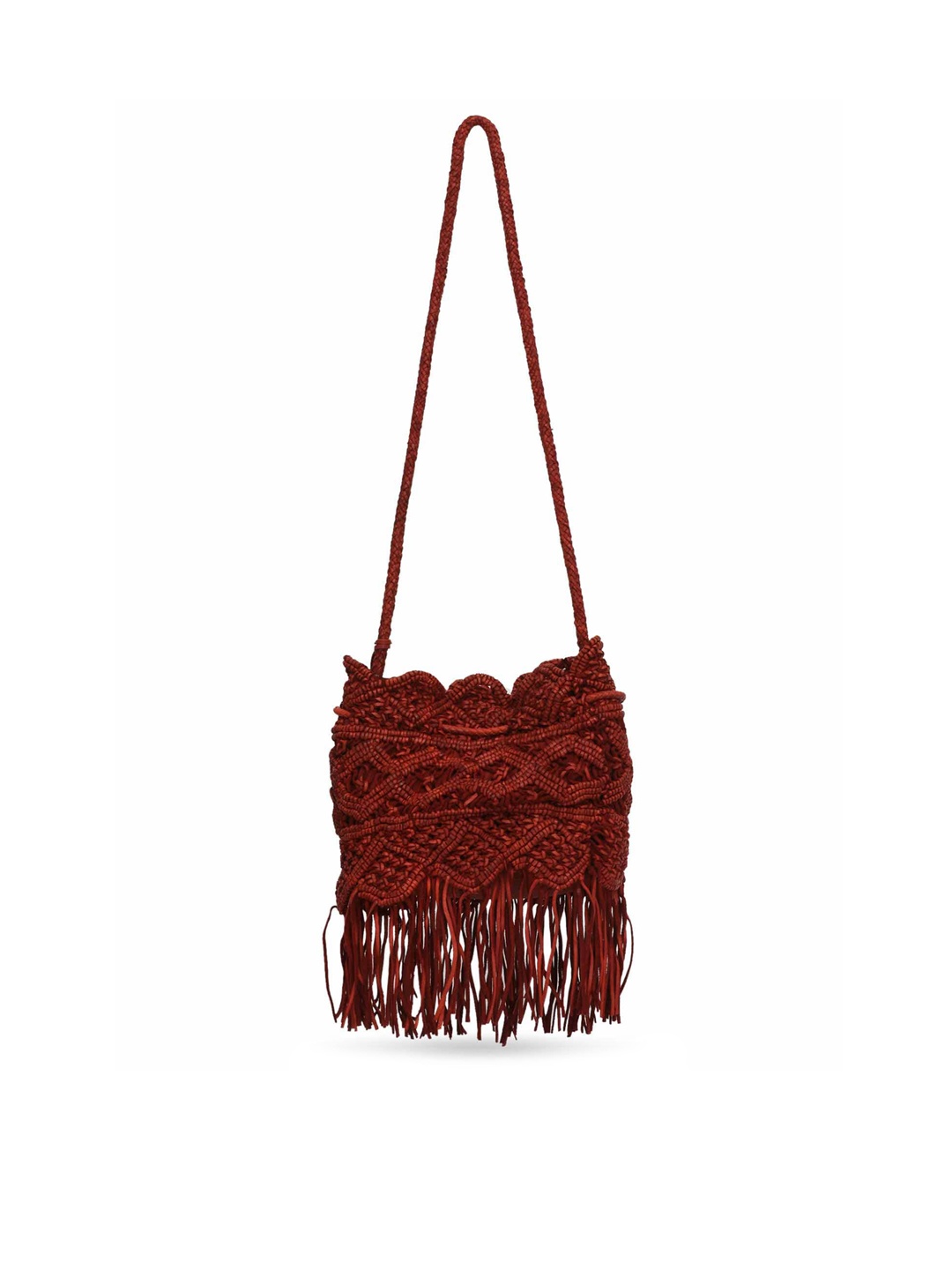

KOMPANERO Leather Bucket Sling Bag with Fringed, Red