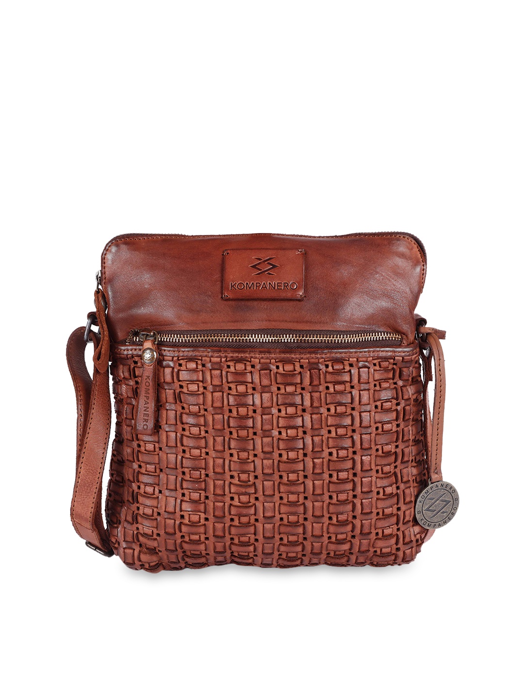 

KOMPANERO Leather Structured Sling Bag, Tan