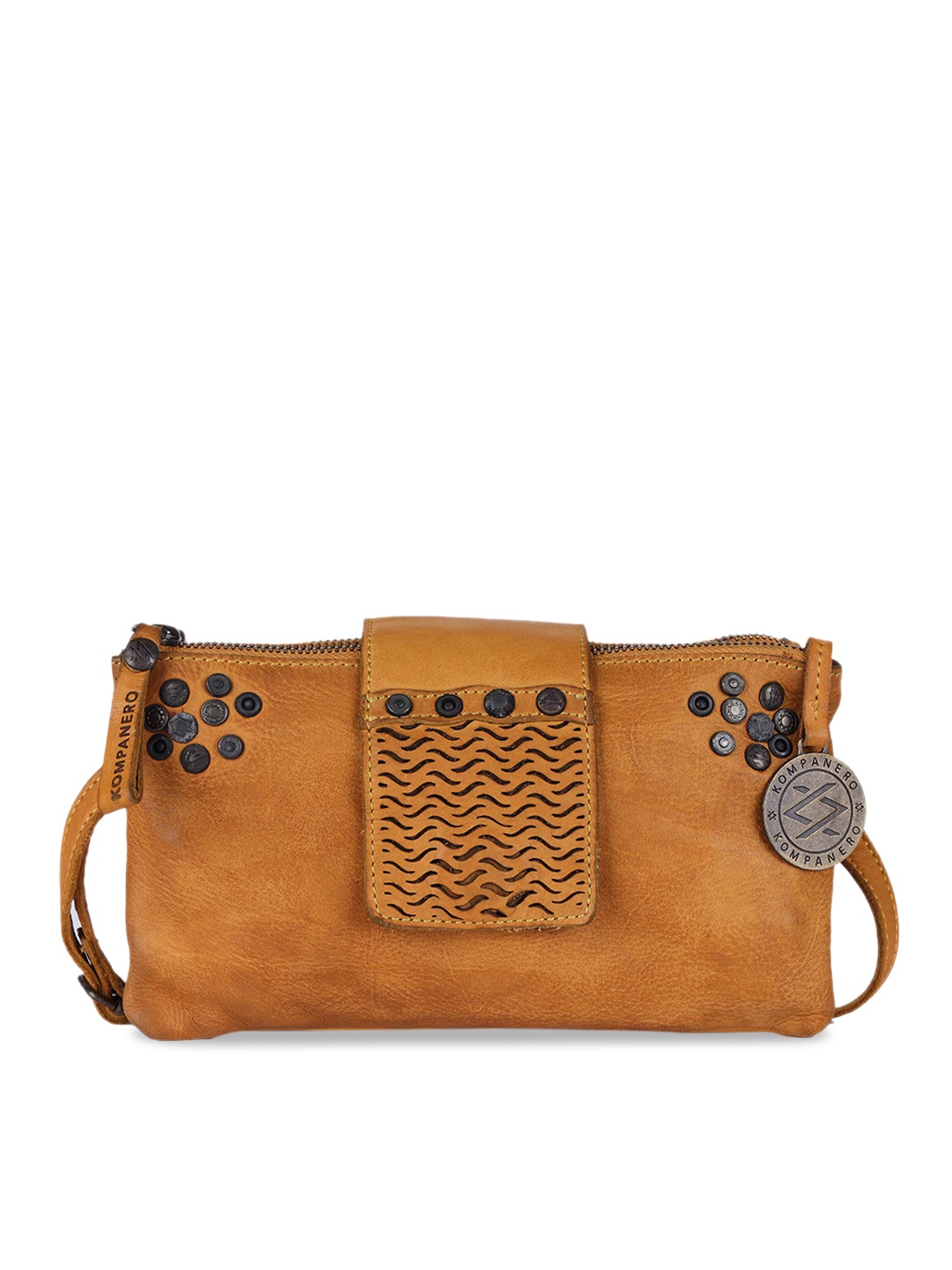 

KOMPANERO Textured Leather Structured Sling Bag, Yellow