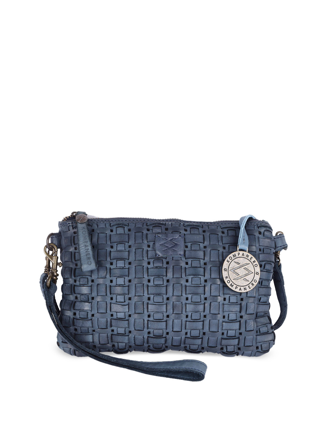 

KOMPANERO Textured Leather Structured Sling Bag, Blue